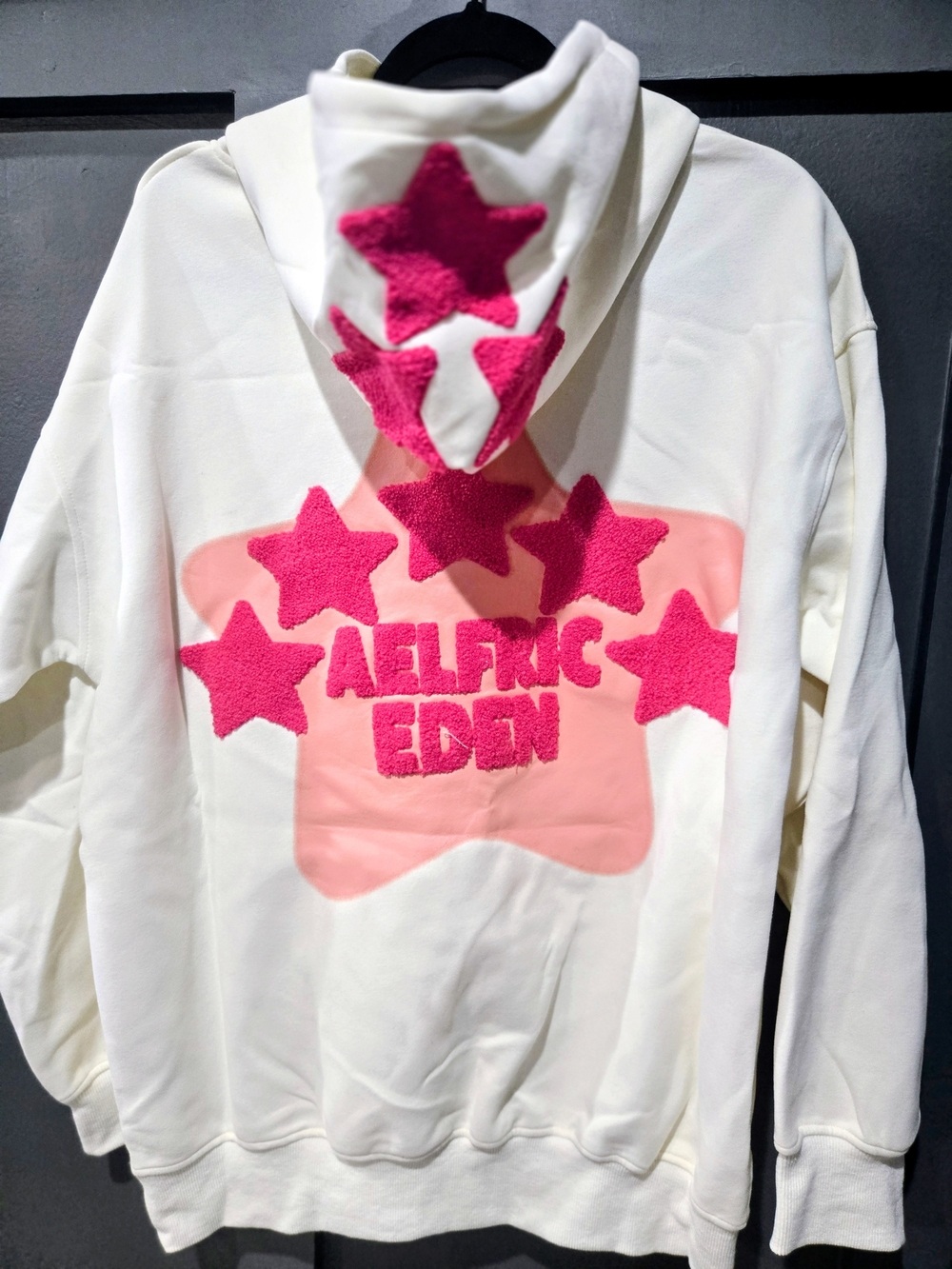 Aelfric Eden White Hoodie with Hot Pink Star Appliqués, NWT SZ Small